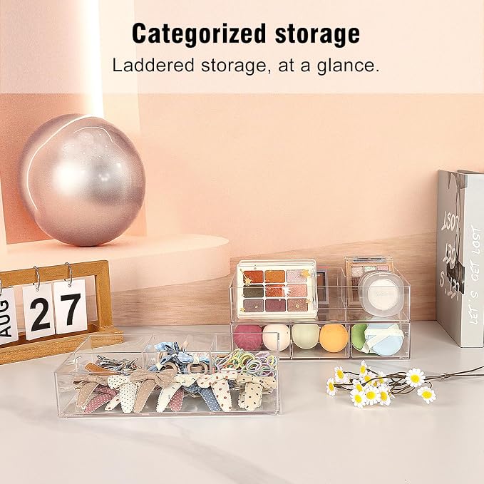 JessLab Acrylic Makeup Organizers, 2-Pack Bathroom Organizer for Drawer, Cosmetic Display Cases for Vanity, Countertop, Desk, Kitchen, and Cabinet Storage