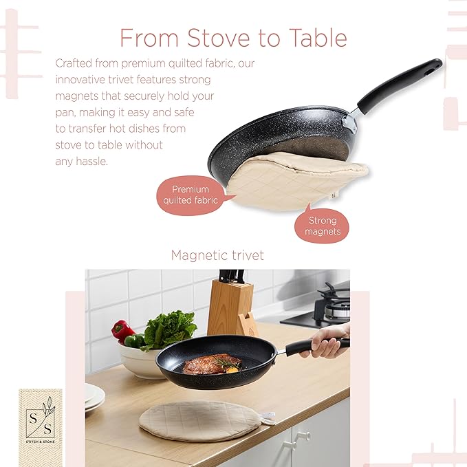 Stitch & Stone Foodie Set - Perfect for Managing Hot Plates for Dining, Cotton Kitchen Towel, Pot Holder & Towel Combo, Magnetic Trivet, Looped Hanging Towel, Mobile Phone Stand - Red