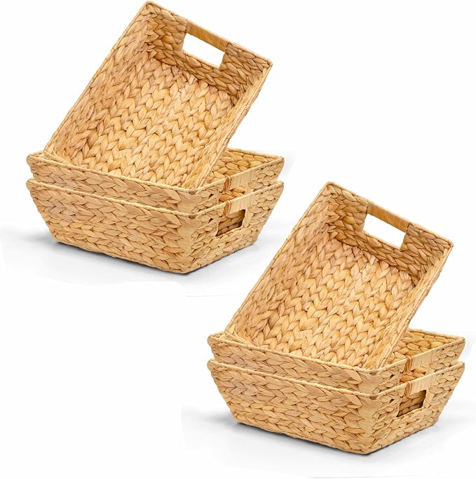 M4DECOR Set of 6 Snack Baskets, Wicker Snack Basket Organizer for Office, Small Wicker Baskets with Handles (6 packs)