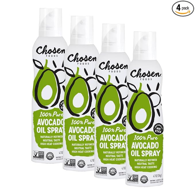 Chosen Foods 100% Pure Avocado Oil Spray, Keto Diet Friendly, Kosher Cooking Spray for Baking, High-Heat Cooking and Frying (6 oz) (Pack of 4)