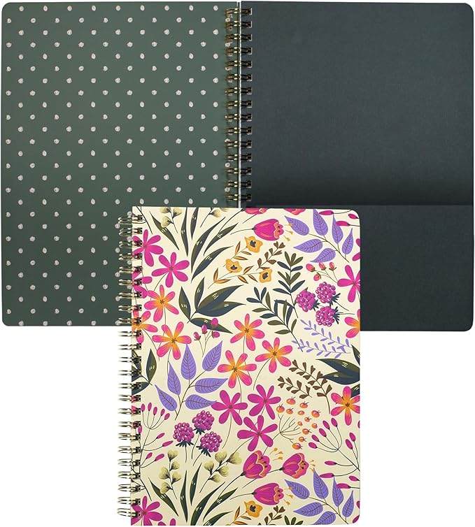 Steel Mill & Co Cute Pink/Purple Floral Mini Spiral Notebook, 8.25" x 6.25" Journal with Durable Hardcover and 160 Lined Pages, Wildflowers