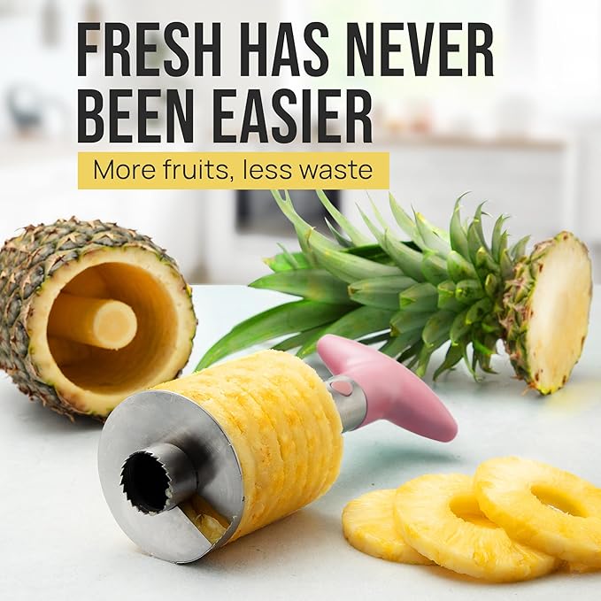 Zulay Kitchen Stainless Steel Pineapple Corer & Slicer – Heavy Duty Pineapple Cutter & Eye Removal Tool – Effortless Core Remover Tool with Sharp Reinforced Blade & Ergonomic Handle - Pink