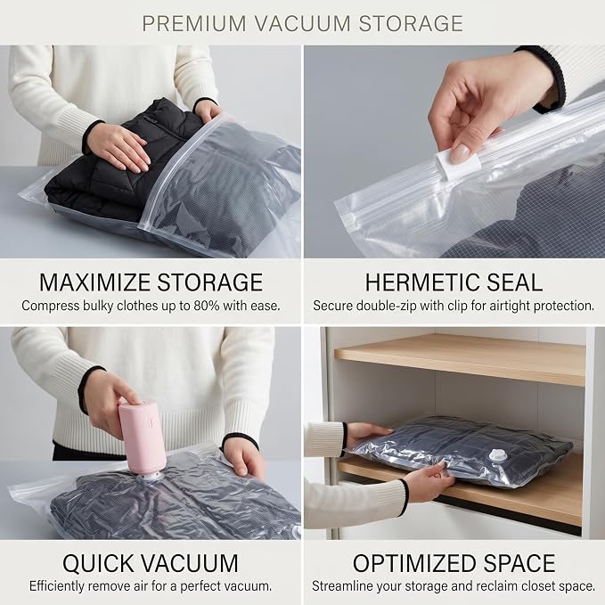 6PCS Hanging Vacuum Storage Bags, Transparent Thick Space Saver Bags, Reusable Compressed for Suits, Dress, Jackets, Vacuum for Clothes