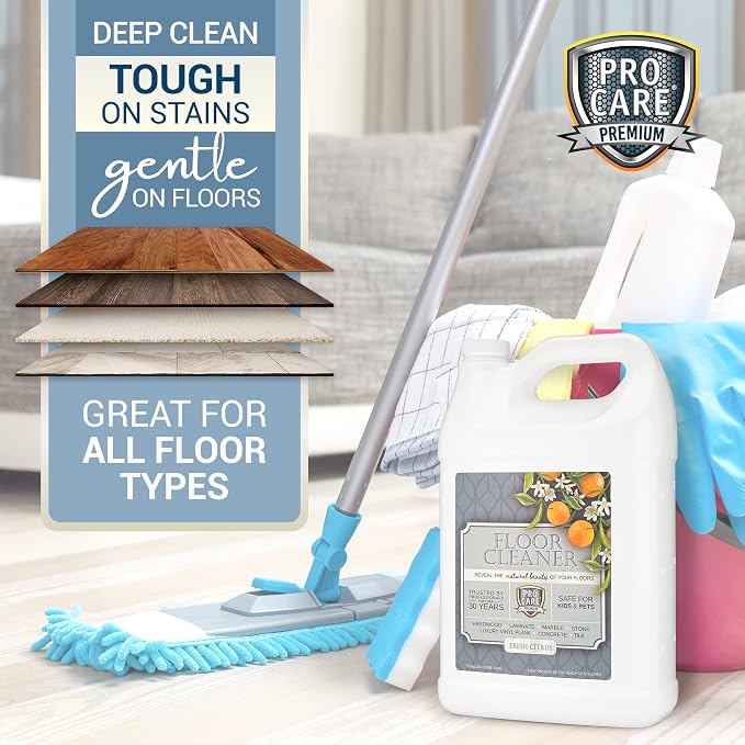 ProCare Floor Cleaner (Made in USA) | Streak-free Cleaner for Tile, Stone, Laminate, Vinyl & Natural Wood Floor Cleaner for Mopping, Household Supplies, Cleaning Solution with Citrus Aroma - 1 Gallon