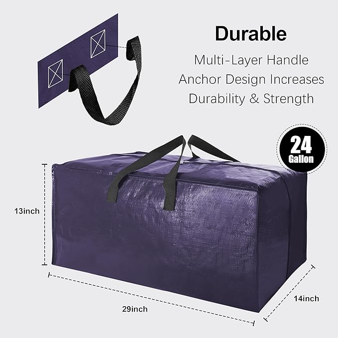 VELVETSURE 12 Pack Heavy Duty Large Moving Bags W/Backpack Straps - Strong Handles & Zippers, Storage Totes, Fold Flat, Alternative to Moving Box and Storage Bin, Semi-Transparent+Blue+Black