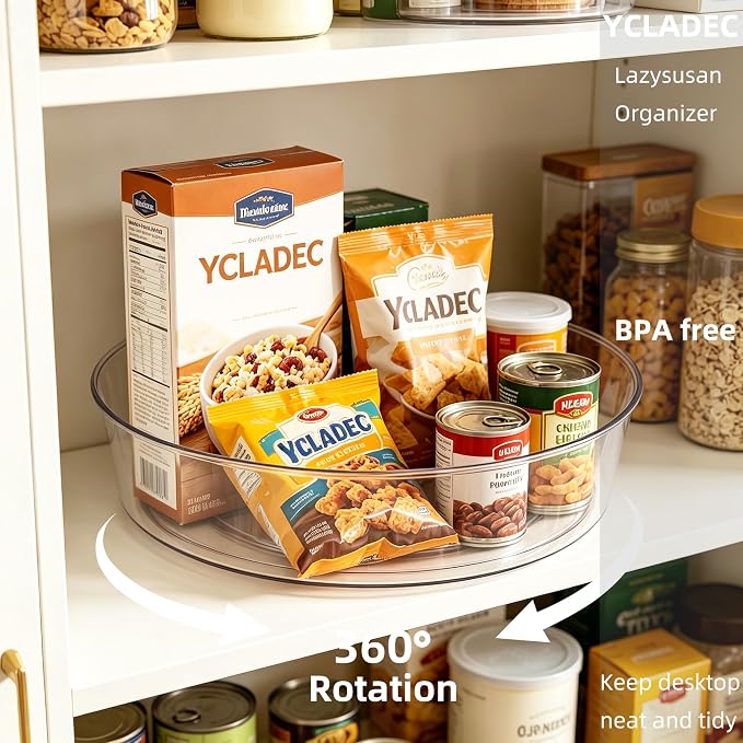 3 Pack Lazy Susan Turntable Organizer Pantry Cabinet 11.5" 10.6" | Pantry Organization and Storage Spice Rack Fridge Rotating Condiment Tray Spinner for Kitchen Bathroom Makeup Cosmetic Clear