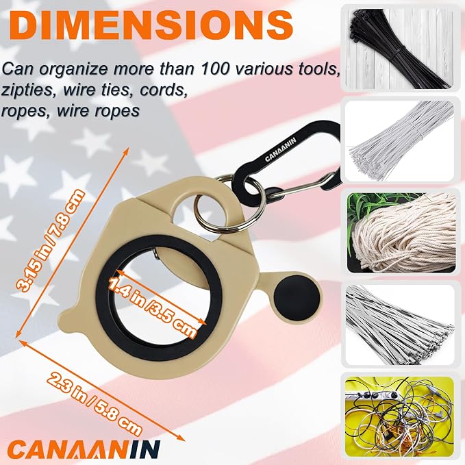 Zip Tie Holder Cable Tie Holder Heavy-Duty Colored Upgraded Carabiner Clip for Tool Belt Organized Strong Efficient for Electrician Tool Storage Reusable Portable (Khaki, 4 Piece)