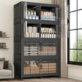 160GAL Storage Bins with Lid and Wheels, Stackable Closet Organizers and Storage Drawer, Collapsible Storage Box with Dividers, Foldable Plastic Cabinets for Room, Kitchen, 4 Pack Black