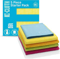E-Cloth 5-pc Starter Pack- Microfiber Cleaning Cloth Set with Reusable Cleaning Cloth and Glass Polishing Cloth, Assorted Color Microfiber Cleaner for Bathroom, Kitchen, and Car - 1 Pack