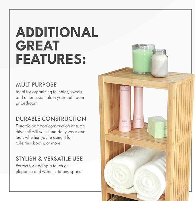 ToiletTree Products Bamboo Freestanding Organizing Shelf - Wooden Bathroom Shelf to Store Toiletries - Bamboo Shelf to Use in The Bathroom, Bedroom, and More - 4-Tier Shelf