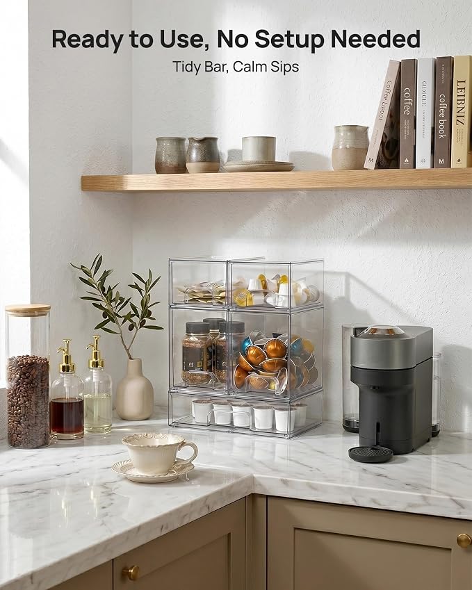 Vtopmart Stackable Storage Drawers Set of 9, Clear Plastic Organizer Bins for Baby Bottle, Beauty Supplies Storage, Ideal for Kichen Countertop, Vanity, Bathroom, Cabinet, Pantry Organization