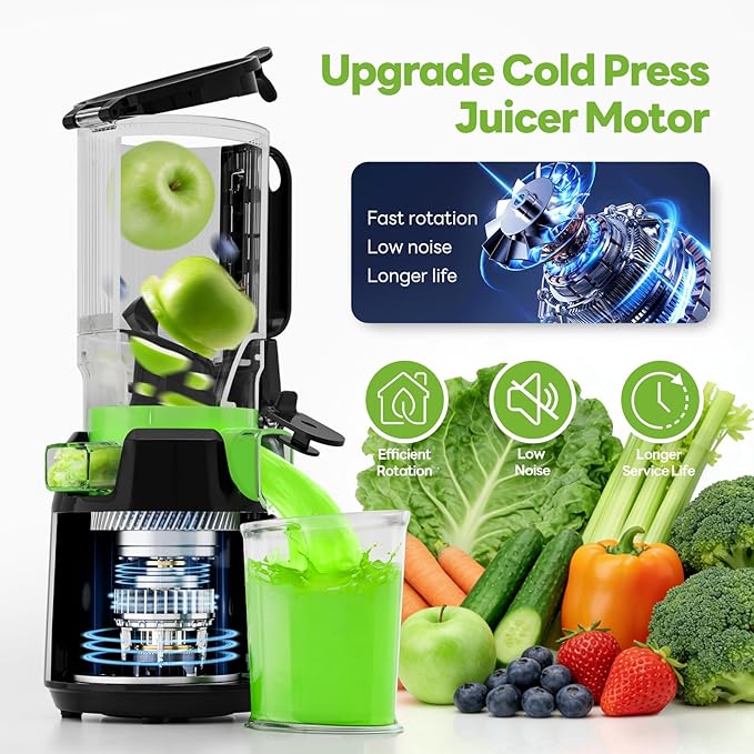 ECOSELF Juicer Machines, 5.3" Large Mouth Feed Chute with Self Feeding & Hands-Free Design, Juice Extractor Machine for Fruit & Leafy Greens, Juicer Machine Easy to Clean, With Pusher