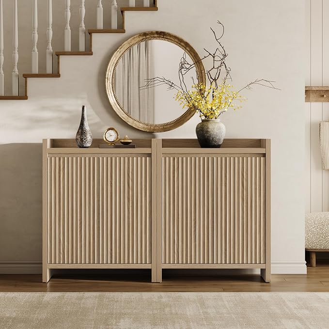 SICOTAS Shoe Cabinet - Fluted Shoe Storage Cabinet for Entryway, 48-Pair Shoes Organizer with Doors & Adjustable Shelves, 2 Pieces Large Shoes Rack Entrance Storage Cabinet for Hallway, Living Room