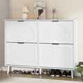Shoe Storage Cabinet with 2 Flip Drawers, Narrow Wood Shoe Organizer Cabinet, Slim Freestanding Fluted Shoe Cabinet for Entryway, Living Room, Hallway (White, 4-Drawers)