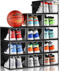 INSTY 12 Pack Large Shoe Storage Box, Clear Shoe Storage Organizer with Magnetic Door, Stackable,Shoe Containers For Display Sneakers, Easy Assembly, Fit up to US Size 12, Transparent