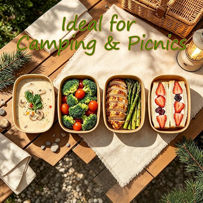 50 Pack 29Oz Disposable Meal Prep Containers With Lids and Forks-Disposable Kraft Paper Bowls-to go food containers-Microwavable and Freezer Safe Take Out Containers