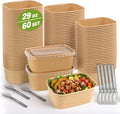 60 Packs 29oz Disposable Meal Prep Containers with Lids, Leak-Proof Microwave/Freezer Safe Food Prep Containers with Utensils & Labels, Sturdy Kraft Paper Bowls for Weekly Meal Prep, Lunch & Leftovers