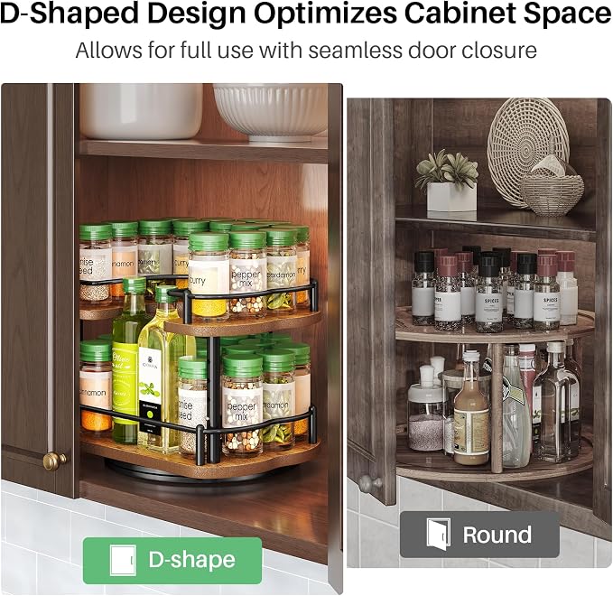 SNTD Spice Rack Organization for Cabinet - Height Adjustable Rotating Lazy Susan Organizer, Spice Organizer Fits Cabinets Wide＞ 11 inches, Clearance Height ＞10.5 inches