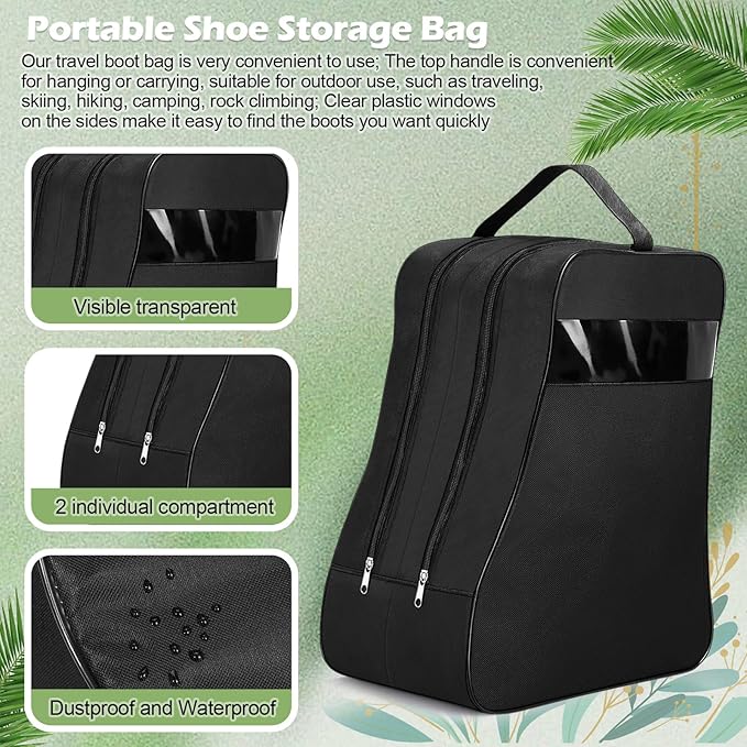 Aliceset 2 Pcs Black Boot Bags for Cowboy Two Separate Compartments Boots Portable Storage Bag for Travel Long Tube Shoes Bags Men Tall Shoe with Handle for Home Travel
