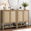 SICOTAS Shoe Storage Cabinet for Entryway - 5 Tier Rattan Entry Shoe Organizer Cabinet with Shelves & Doors, 2 Pieces Farmhouse Boho Shoe Rack for Hallway, Living Room, Closet (Carbon Cherry)