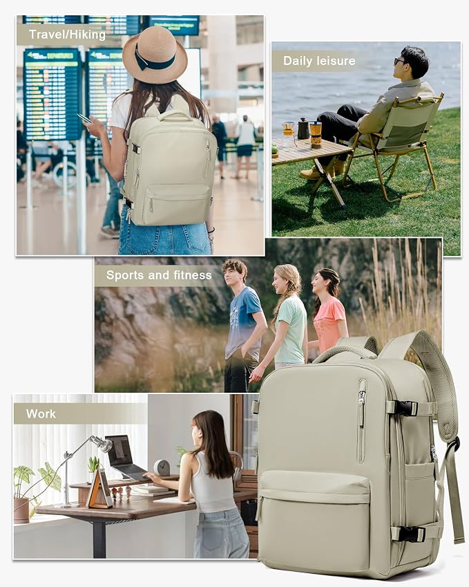 WONHOX Large Travel Backpack Women,Carry On Backpack Flight Approved 18x14x8 inches Bag Spirit Airlines Personal ltem,College Sports Hiking Rucksack Laptop Blackpack mochila de viaje,Brown