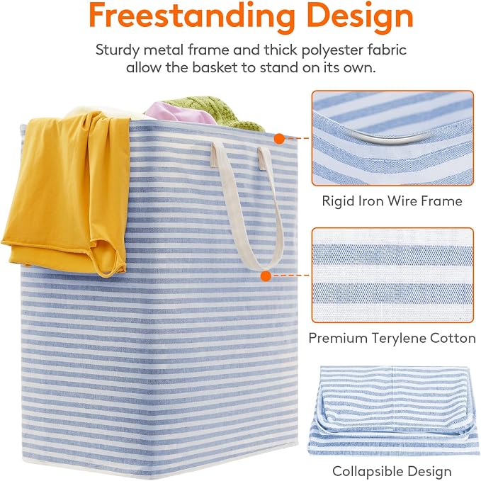 Lifewit 2 Pack Laundry Basket 100L Each, Collapsible Clothes Hamper with Reinforced Handles, Freestanding Waterproof Design for Bedroom and Laundry Room, Blue 200L Total