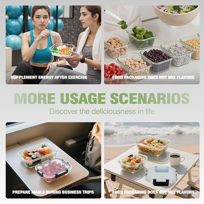 [10-Pack Glass Meal Prep Containers with Lids, Food Storage Containers with Snap Locking Lids, Airtight Lunch Containers, Microwave, Oven, Freezer and Dishwasher,Black