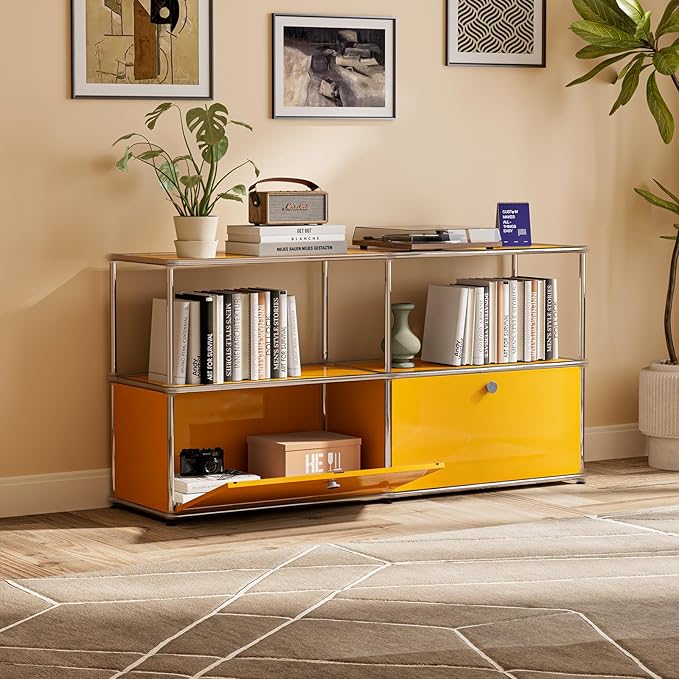 Modern Storage Cabinet Yellow F Versatile Free-Standing Organizer for Home Office Décor, Green (Yellow, F-15 D x 60" W x 29" H)