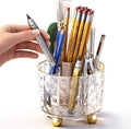 GOTOBA 360° Rotating Pencil Holder for Desk, Makeup Brush Holder with 6 Slots, Desk Organizer for Writing Utensil, Office and School Supplies (Transparent)
