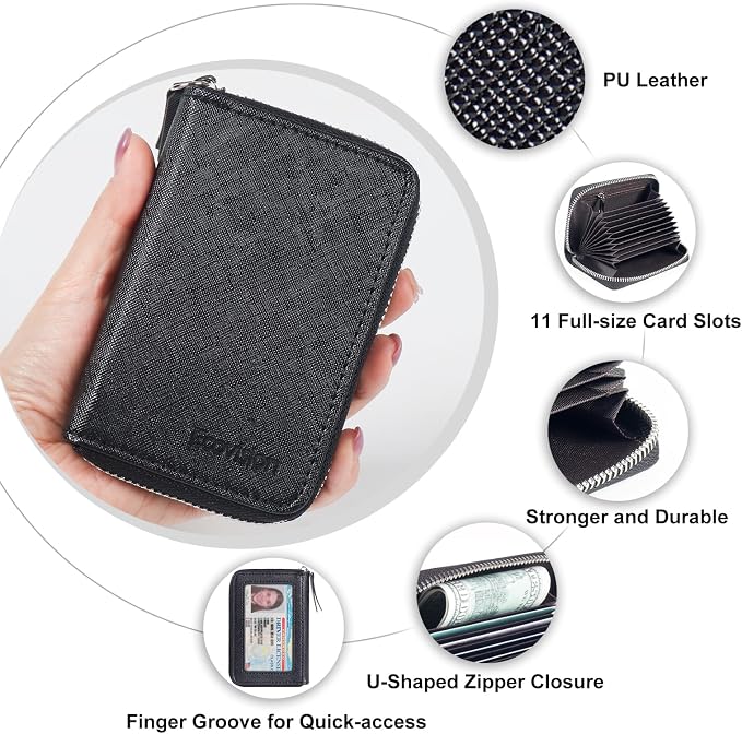 Credit Card Wallet, RFID Card Case Wallet, Zipper Card Cases Holder for Men Women, RFID Blocking, KeyChain Wallet, Compact Size Card Organizer Case for Women