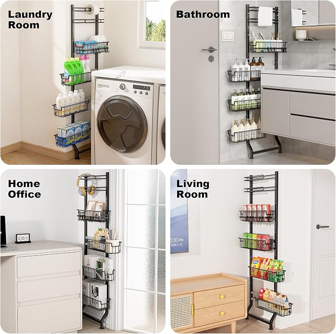BUKFEN 6-Tier Slim Corner Shelf, Spice Rack Next to Fridge Slim, Narrow Storage Cabinet Organizer for Kitchen, Bathroom, Laundry Room