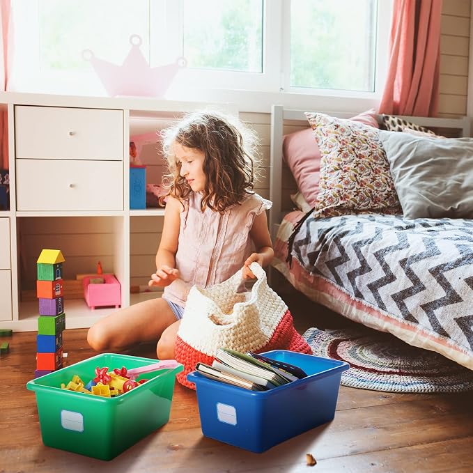 Hoolerry 24 Pack Classroom Cubby Storage Bins Plastic Stackable Storage Bins with Labels Cubby Organizer Containers for Classroom School Toy Book Organization(11.5 x 7.5 x 5 Inch,Colorful)