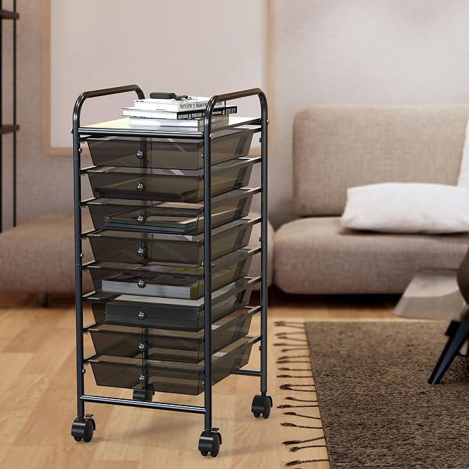Simple Houseware 8 Drawers Rolling Utility Cart Art Craft Storage, Black | 1-Column, 30.25" Height, Lockable Wheels, for School, Office, Art Craft, and Paper Storage