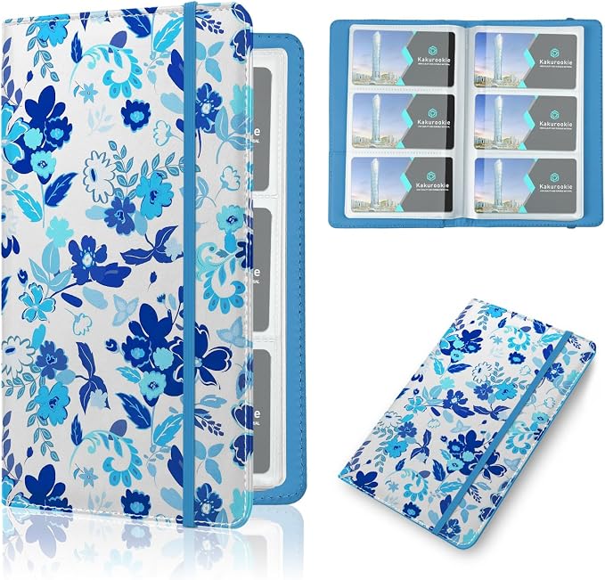 Floral Business Card Book Holder Organizer for Women, 240 Card Capacity, Stylish Name Card and Credit Card Holder for Professionals (Flower-Blue)