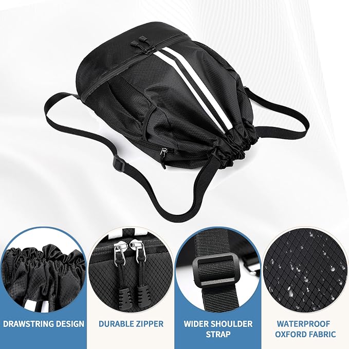 JELUTAR Drawstring Backpack Gym Bag with Shoes Compartment | Water-Resistant String Backpack for Soccer, Basketball, Swim, Beach Cinch for Women Men, 18L Large Capacity, Wet Pocket