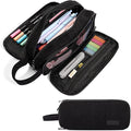 SUNEE Large Capacity Pencil Case with 3 Compartment, Extra Big Pencil Pouch, Pencil Bag with Zipper, Cute Stationery Organizer, Soft Corduroy Pen Box School Supplies for Student Girls Boys, Jet Black
