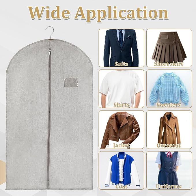 5 Packs Cotton Garment Bag for Hanging Clothes, 40" Breathable Hanging Suit Cover, Linen Garment Bags for Clothes Coats, Leather Jackets, Sweaters and Closet Storage