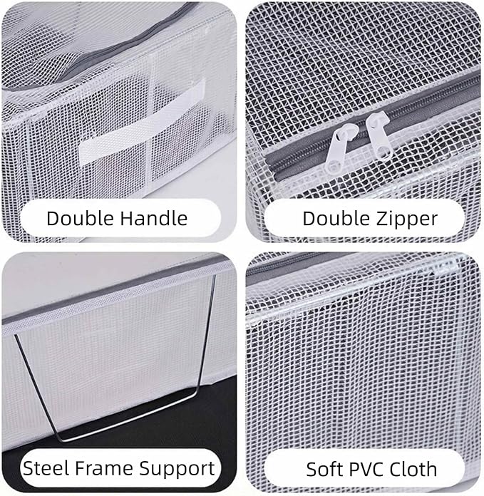 3 Pack Clear Shoe Closet Organizer for Boots Sneaker, 15.8" x 11.8" x 6" | Steel Frame, Waterproof PVC Cloth, Stackable Storage Boxes Bins for Under-Bed, Bedroom Dormitory