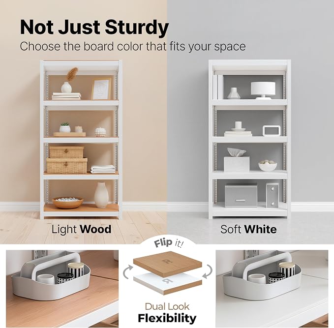 HOMEDANT House 24.4" W 5 Tier Heavy Duty Garage Shelving Adjustable Metal Rack Storage Shelves Standing Shelf Unit Organizers Pantry Closet Office White 1Pack