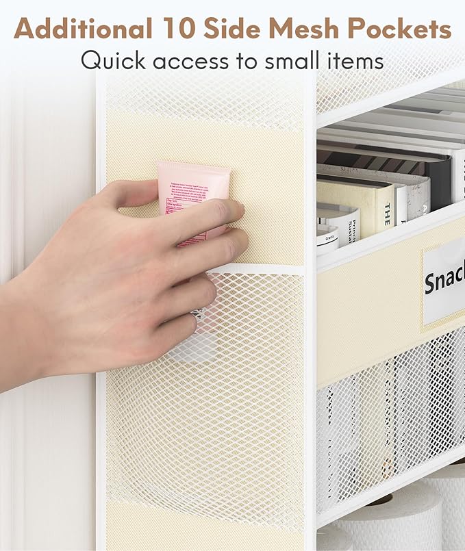 Optish Over The Door Organizer Hanging, 5 Shelf Behind The Doors Storage, Pantry Door Organizer, Closet Organizers for Bedroom and Nursery (Beige)