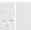 Hanging Jewelry Organizer, Double-Sided Necklaces Holder, White | 42 clear pockets organize rings & earrings; 36 wire necklace hooks reduce tangles; top hook hangs in closets, walls or doors.
