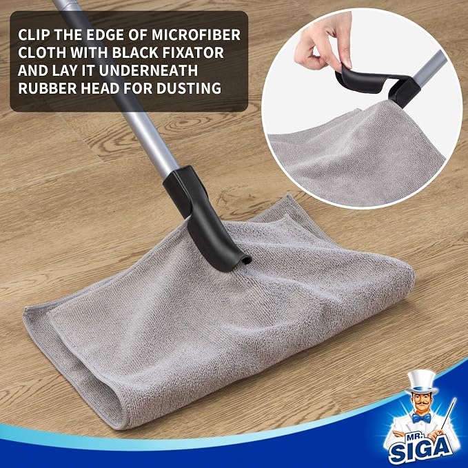 MR.SIGA Pet Hair Removal Rubber Broom with Built in Squeegee | 3 in 1 floor brush for carpet, 61 inch adjustable handle, includes 1 microfiber cloth for floor dusting