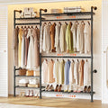 ONBRILL H2 Plus Expandable Wall Mounted Closet System, 3.8FT-5.1FT Closet Organizer with Telescopic Shelves & Adjustable Rods, Industrial Pipe Clothing Rack for Walk-in & Reach-in Closet (Black)