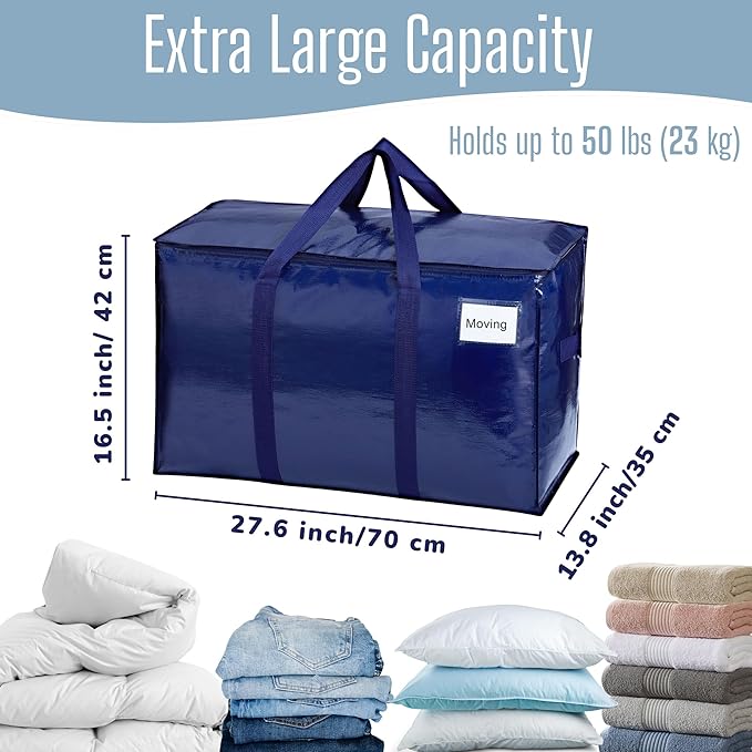 VENO 6 Pack Heavy Duty Moving Bags, Extra Large Storage Bags with Reinforced Handles & Strong Zippers, Foldable & Reusable Moving Box Alternative for Clothes & Dorm Storage