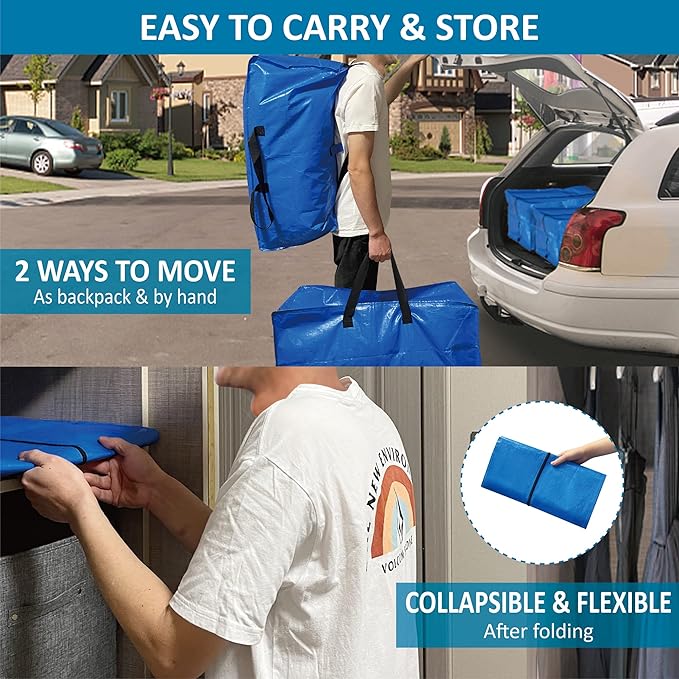 20 Pack Heavy Duty Extra Large Moving Bags with Backpack Straps & Vacuum Storage Bags, Moving Totes with Handles for Space Saving, Christmas Storage Bags for Wreaths, Garlands, Decoration & Ornaments