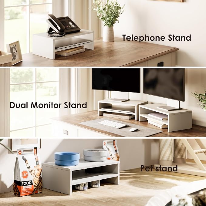 FITUEYES Monitor Stand - 2 Tier Computer Monitor Riser Shelf, Wood Desktop Stand for Laptop Computer Screen, Desk Organization, Office Supplies | For Laptop PC Screen Computer Printer TV, 2 Tiers, Non-slip Pads, Multi-functional, Multi-storage, Desk Sh...