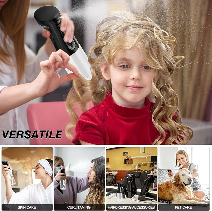 Continuous Spray Bottle for Hair (10.1oz/300ml) 2 Pack Home Essentials | Empty Plastic Ultra Fine Mist Misting Water Mister Spray Bottles for Cleaning Hairstyling Barber Curly Hair Garden Plants