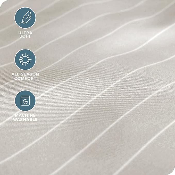 Bare Home Twin Sheet Set - Luxury 1800 Ultra- Soft Double Brushed Microfiber - Deep Pockets - Easy Fit - 3 Piece Bedding Sheet Set (Twin, Pinstripe - Stone/White)
