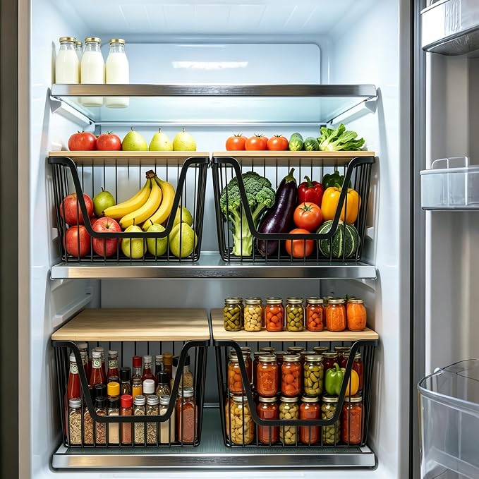 1 Pack Fruit Basket for Kitchen Counter, Stackable Pantry Organizers Storage, Large Wire Storage Basket Suitable for Storing Fruits, Onions, Potatoes, and Vegetables