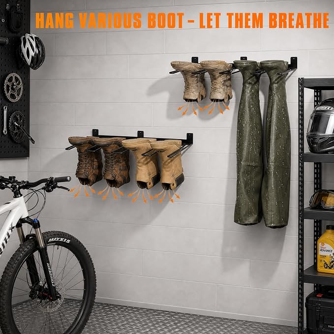 ORLESS Wader Hangers 4-Pair Boot Rack Garage Storage, Cowboy Boot Holder, Metal Wire Organizer for Entryway